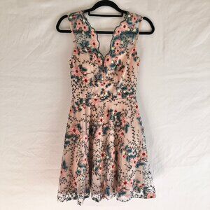Jodi Kristopher Floral Embroidered Tulle Mini Dress Fit & Flare Juniors Size 1